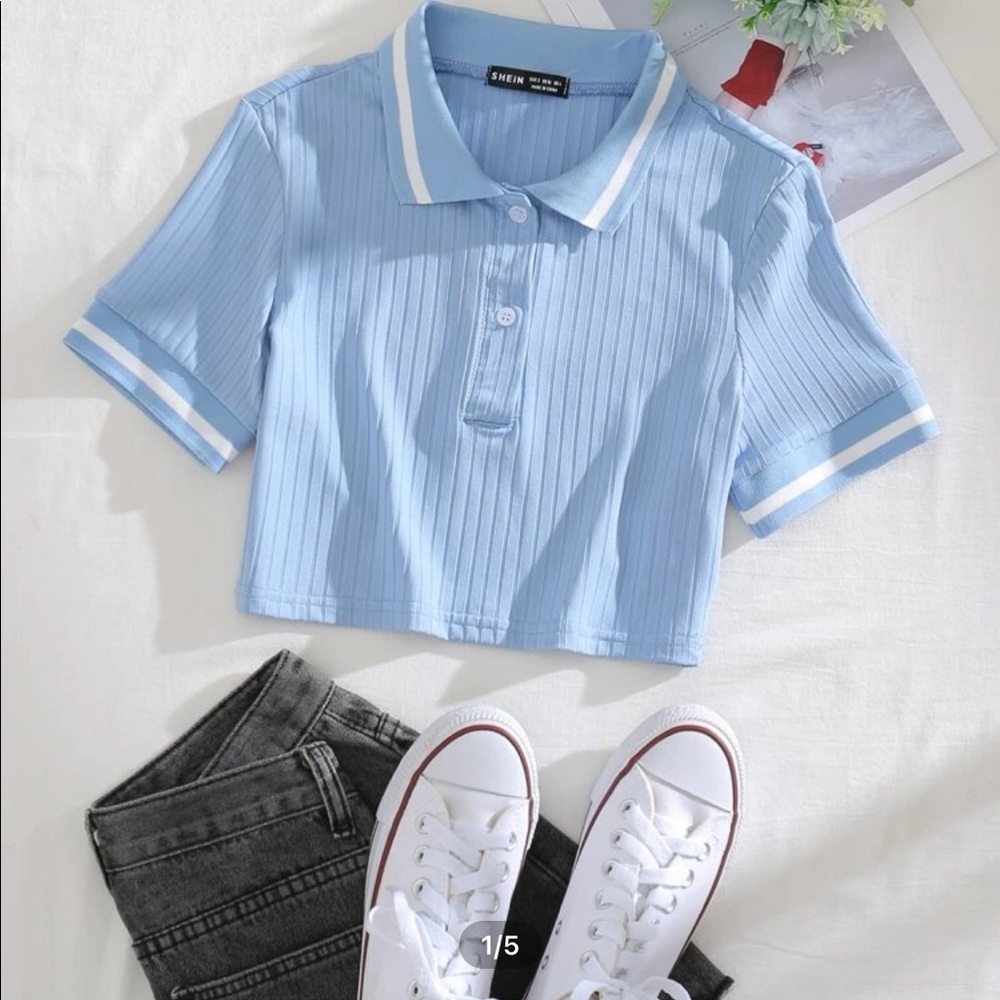 Blue SHEIN button cropped shirt!